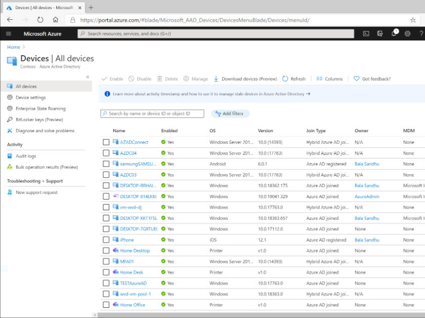 How to enable disable devicess from Azure portal